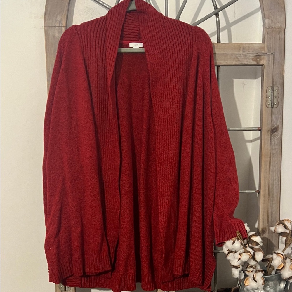Women’s Open-Front Red Knit Cardigan Sweater